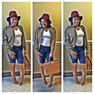 Thigh high lace up boots. Peep toe.